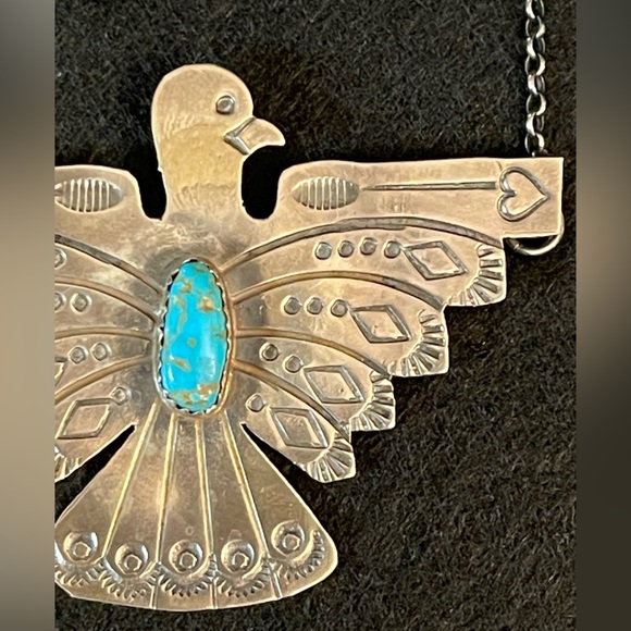 THUNDERBIRD STERLING SILVER NECKLACE - NATIVE AMERICAN MADE - Picture 7 of 11